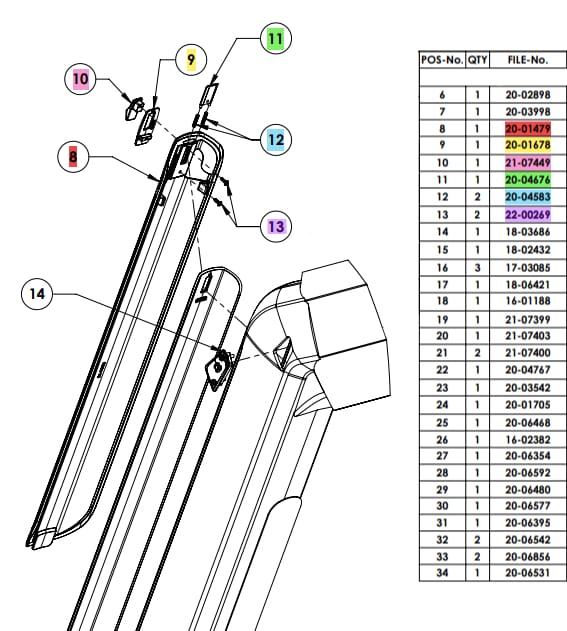 Cube locking set for battery cover 20-01479 - Exploded view